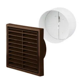 Brown Louvre Extractor Air Vent & Back Draught Shutter 4 Inch