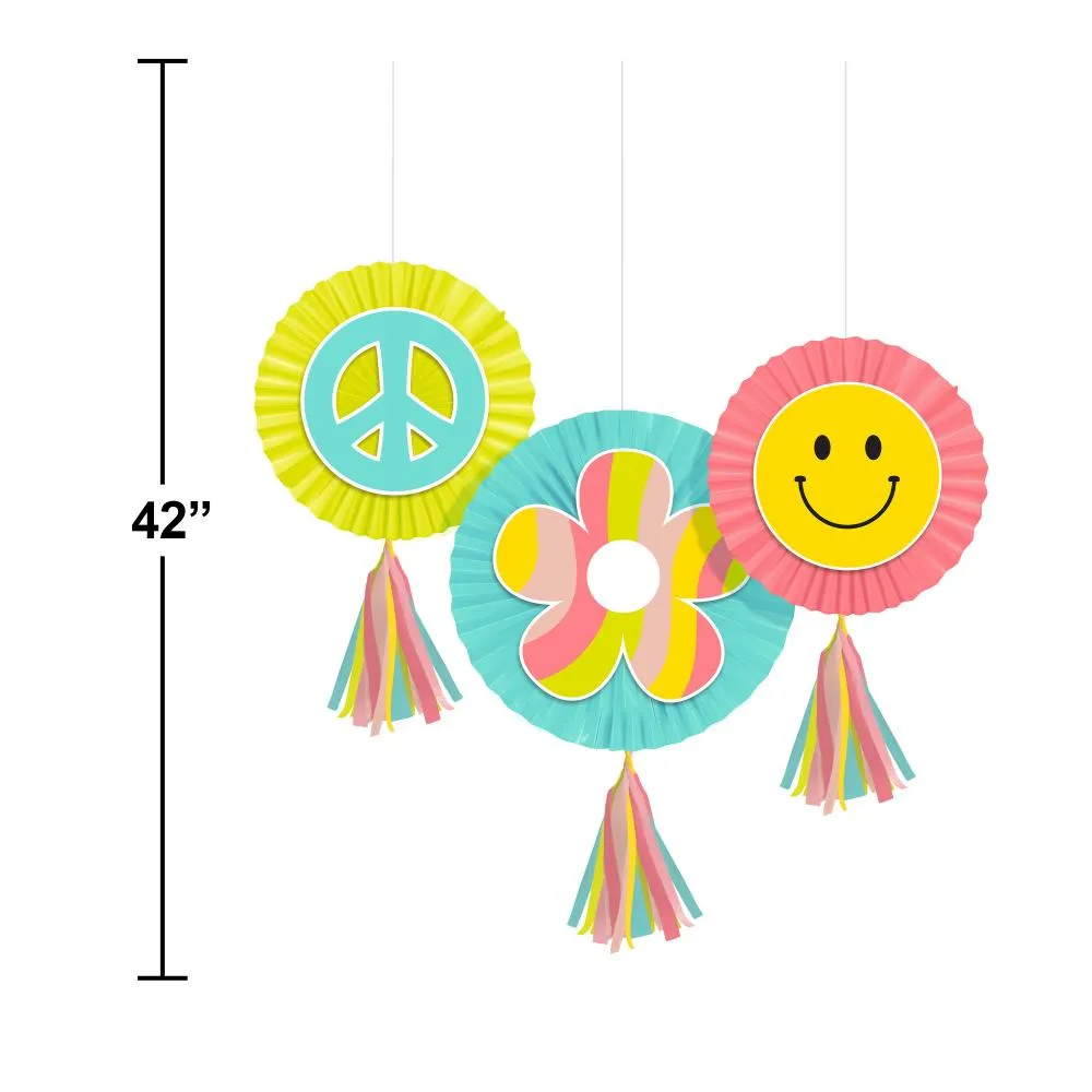 Bulk Flower Power Paper Fans w/ Tassels (Case of 36)