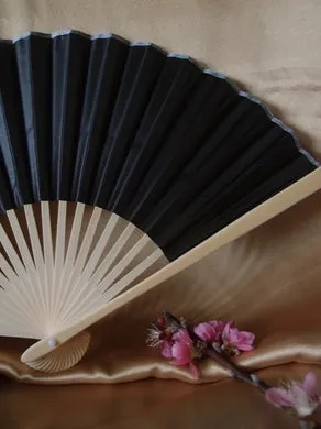 BULK PACK (50) 9" Black Silk Hand Fans for Weddings