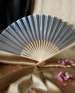 BULK PACK (50) 9" Silver Silk Hand Fans for Weddings