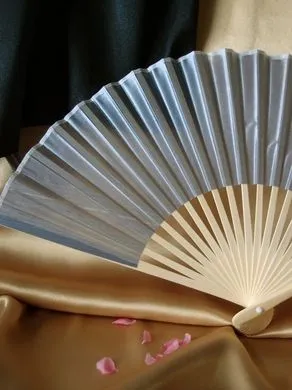 BULK PACK (50) 9" Silver Silk Hand Fans for Weddings