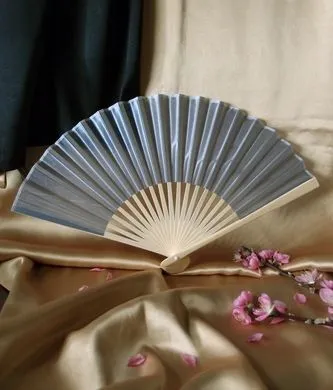 BULK PACK (50) 9" Silver Silk Hand Fans for Weddings