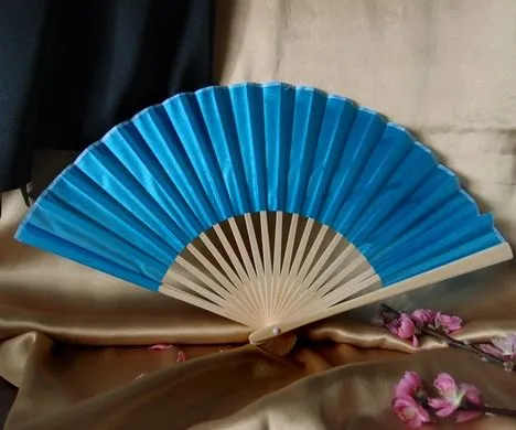 BULK PACK (50) 9" Turquoise Silk Hand Fans for Weddings