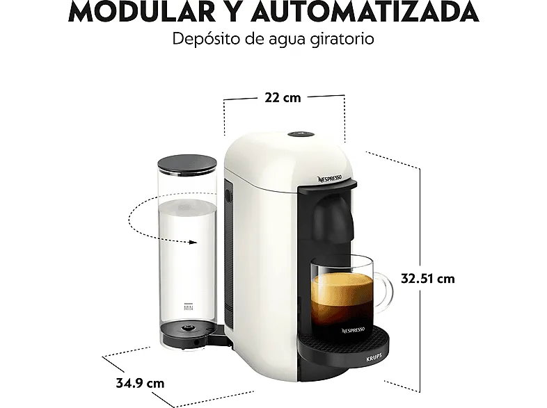 Cafetera de cápsulas - Nespresso® Krups Vertuo Plus XN9031, 1260 W, 1.2 L, 1 taza, Cápsulas monodosis, Apagado automático, Blanco