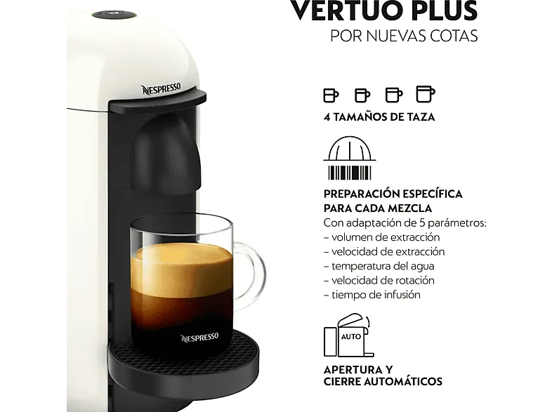 Cafetera de cápsulas - Nespresso® Krups Vertuo Plus XN9031, 1260 W, 1.2 L, 1 taza, Cápsulas monodosis, Apagado automático, Blanco