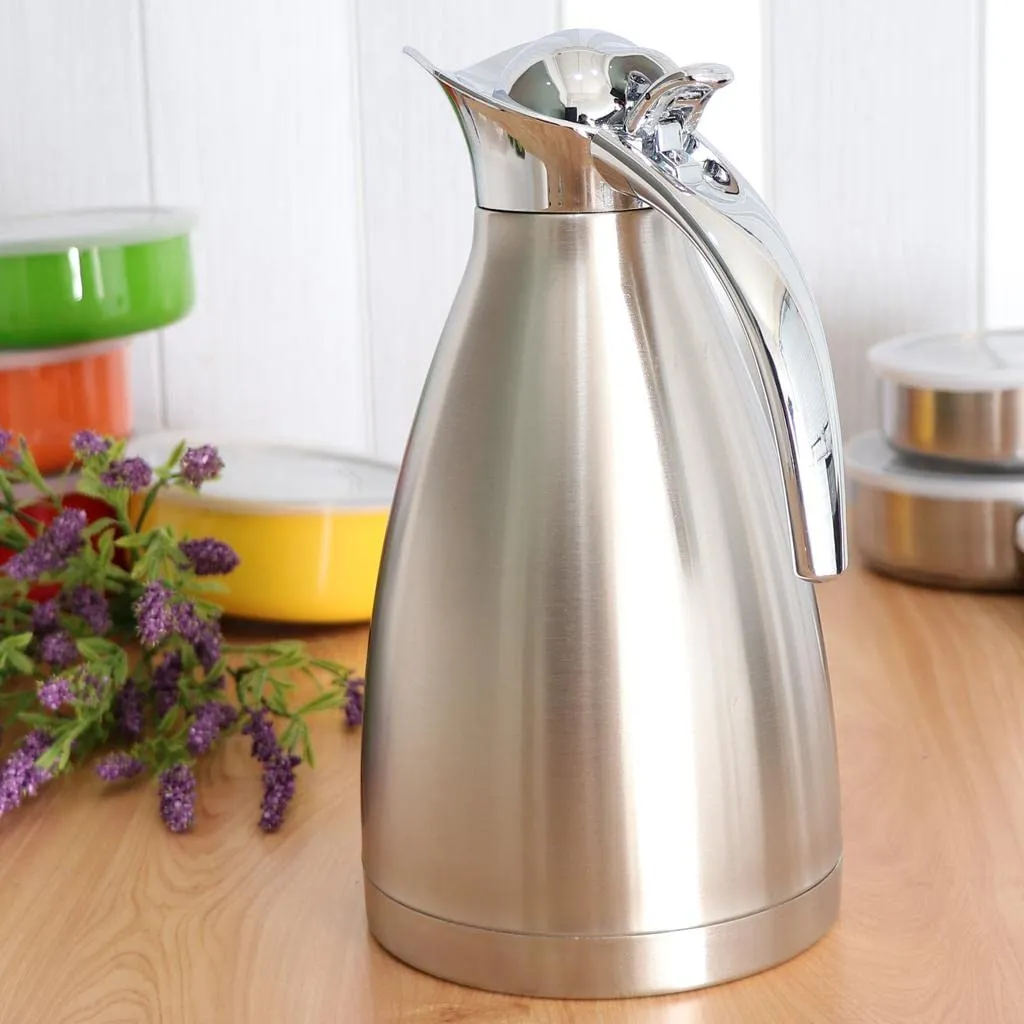 CALANDIS 1.5L Stainless Steel Double Wall Insulated Coffee Carafe Tea Kettle Silver