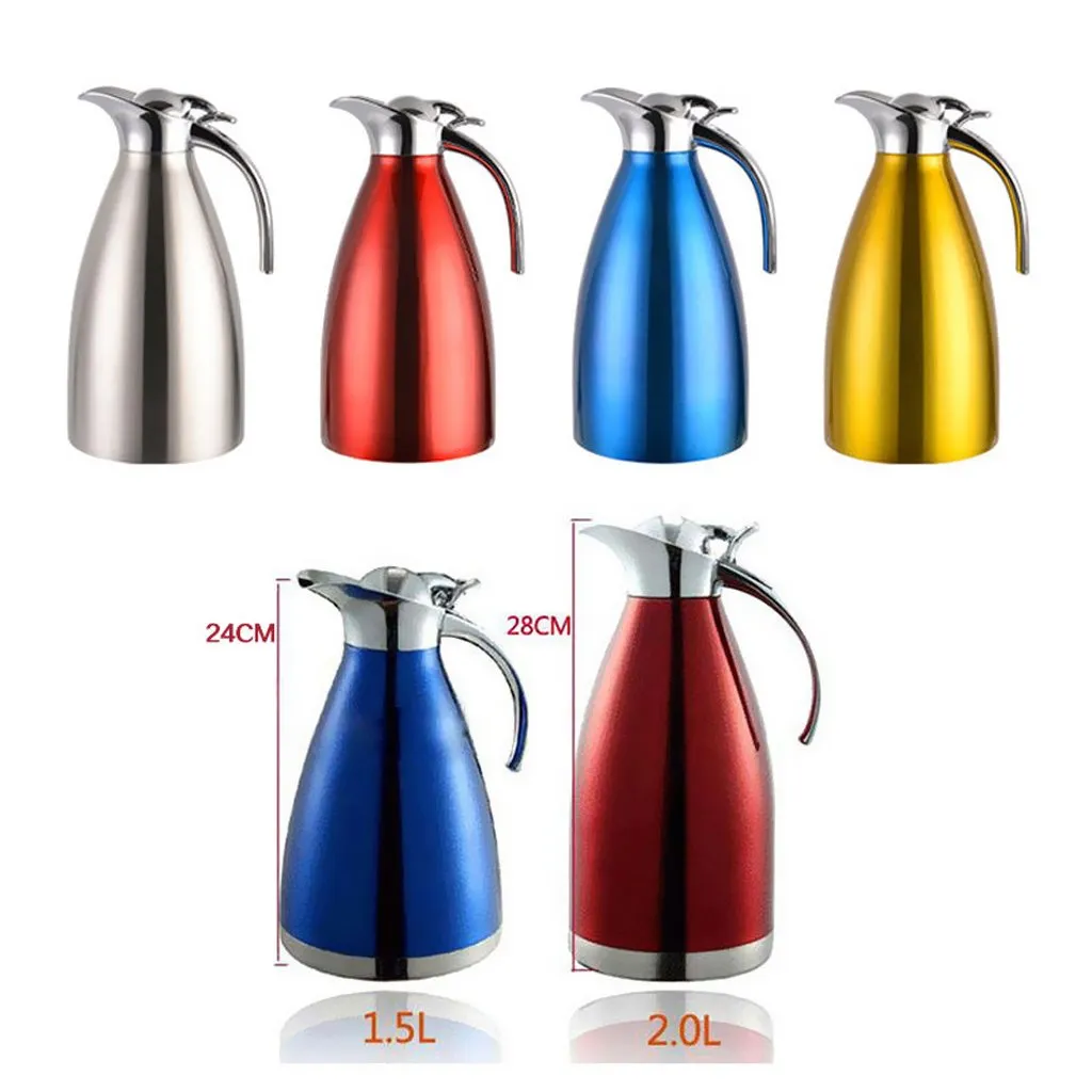 CALANDIS Double Wall Design Non-Toxic Stainless Steel 1.5L Capacity Double Vacuum Insulation Thermal Coffee Carafe Home Water Pot Yellow