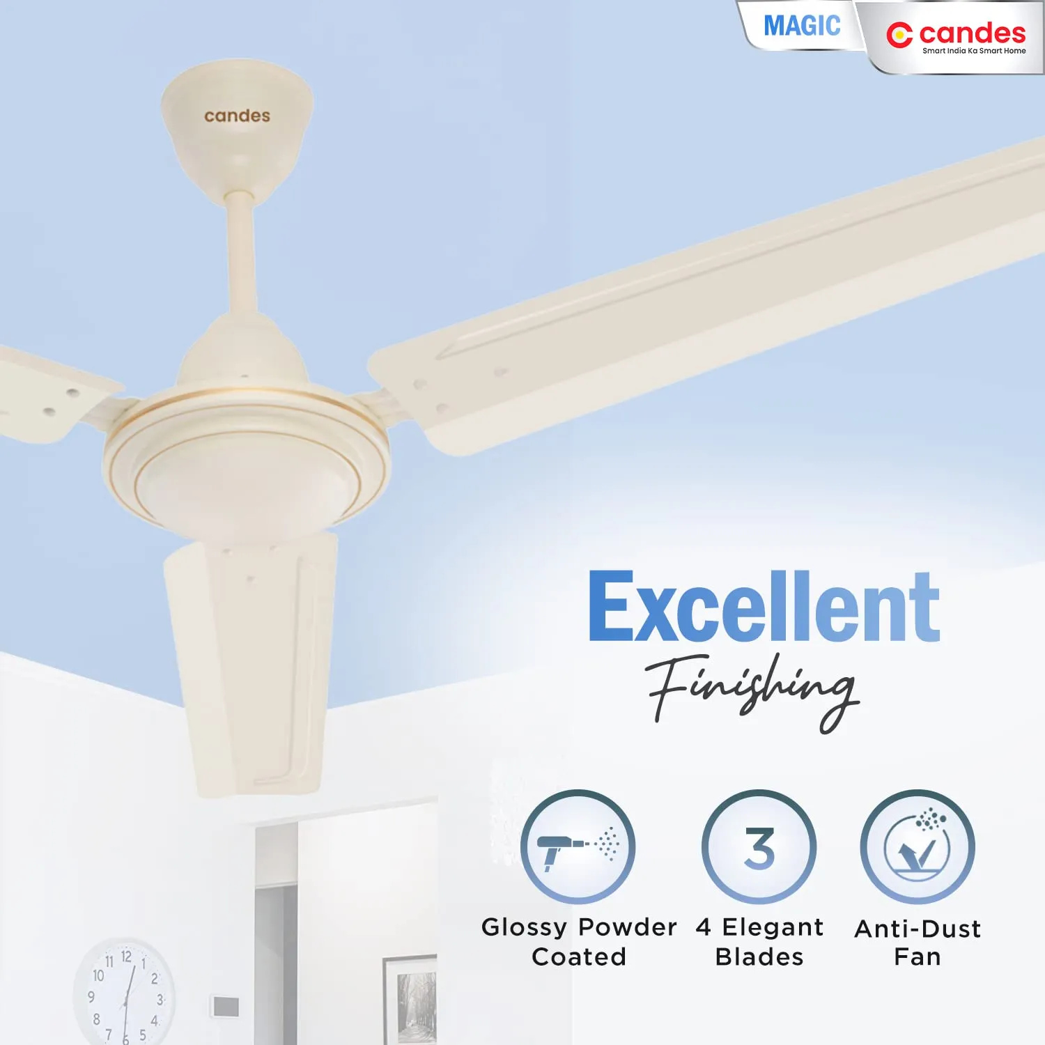 Candes Magic 48 inch /1200 MM High Speed Anti Dust Ceiling Fan, 405 RPM with 2 Years Warranty (Ivory, Pack of 2)