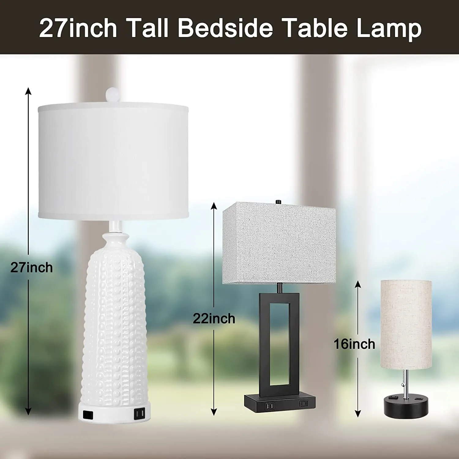 Ceramic Lamps for Living Room Set of 2, Touch T with Dual USB Ports