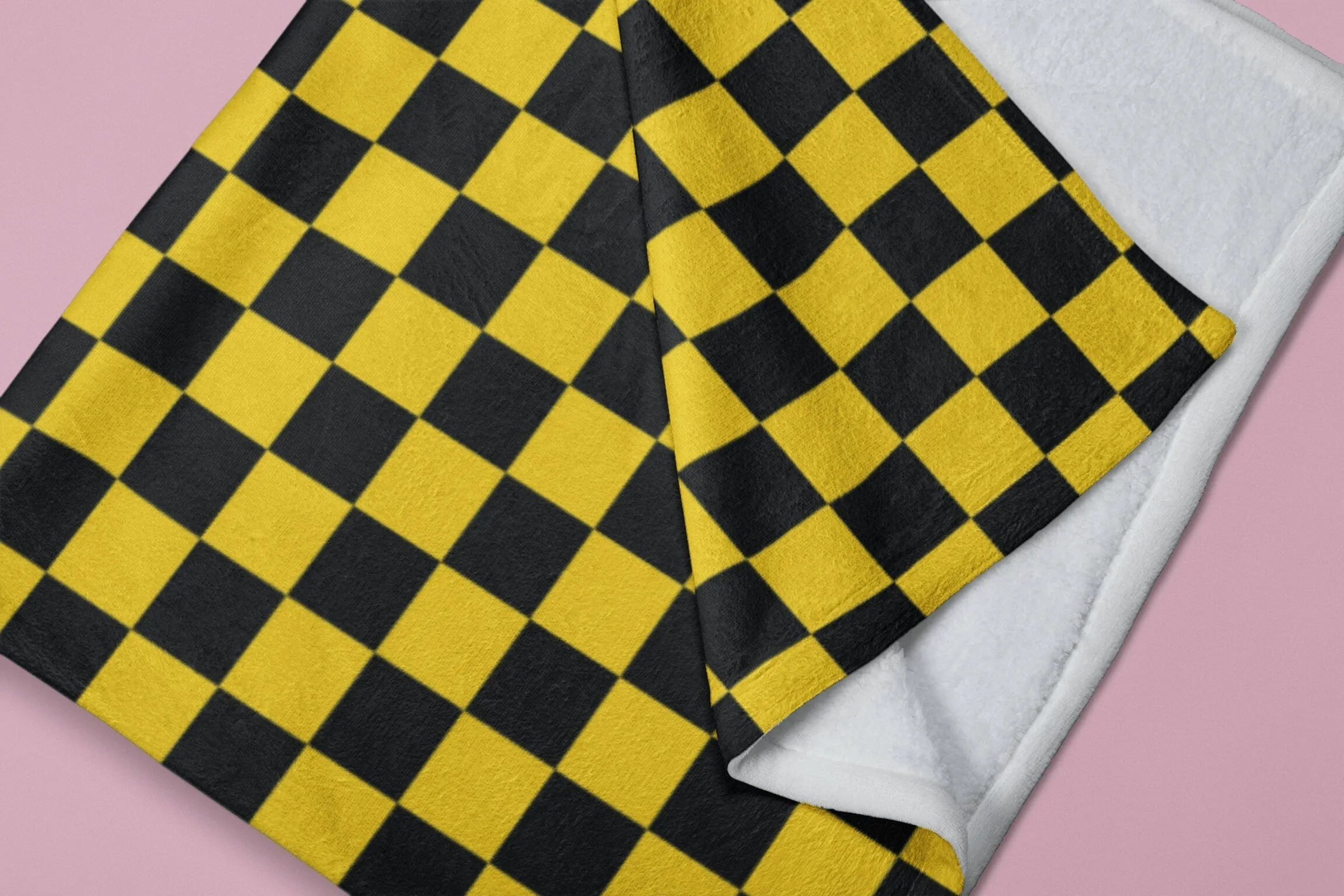 Chess Board Inspired Check Pattern Yellow Soft Fluffy Velvet Flannel Fleece Throw Blanket