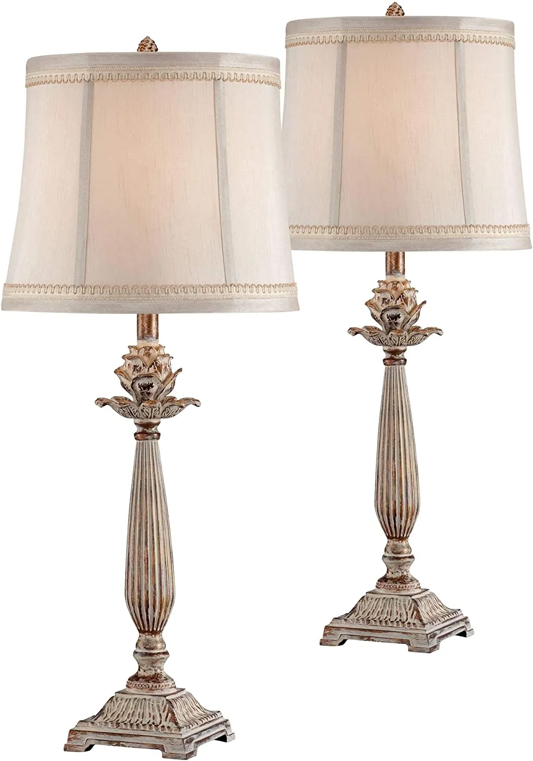 Chic French Country Table Lamps 28" Tall Set of 2 Antique