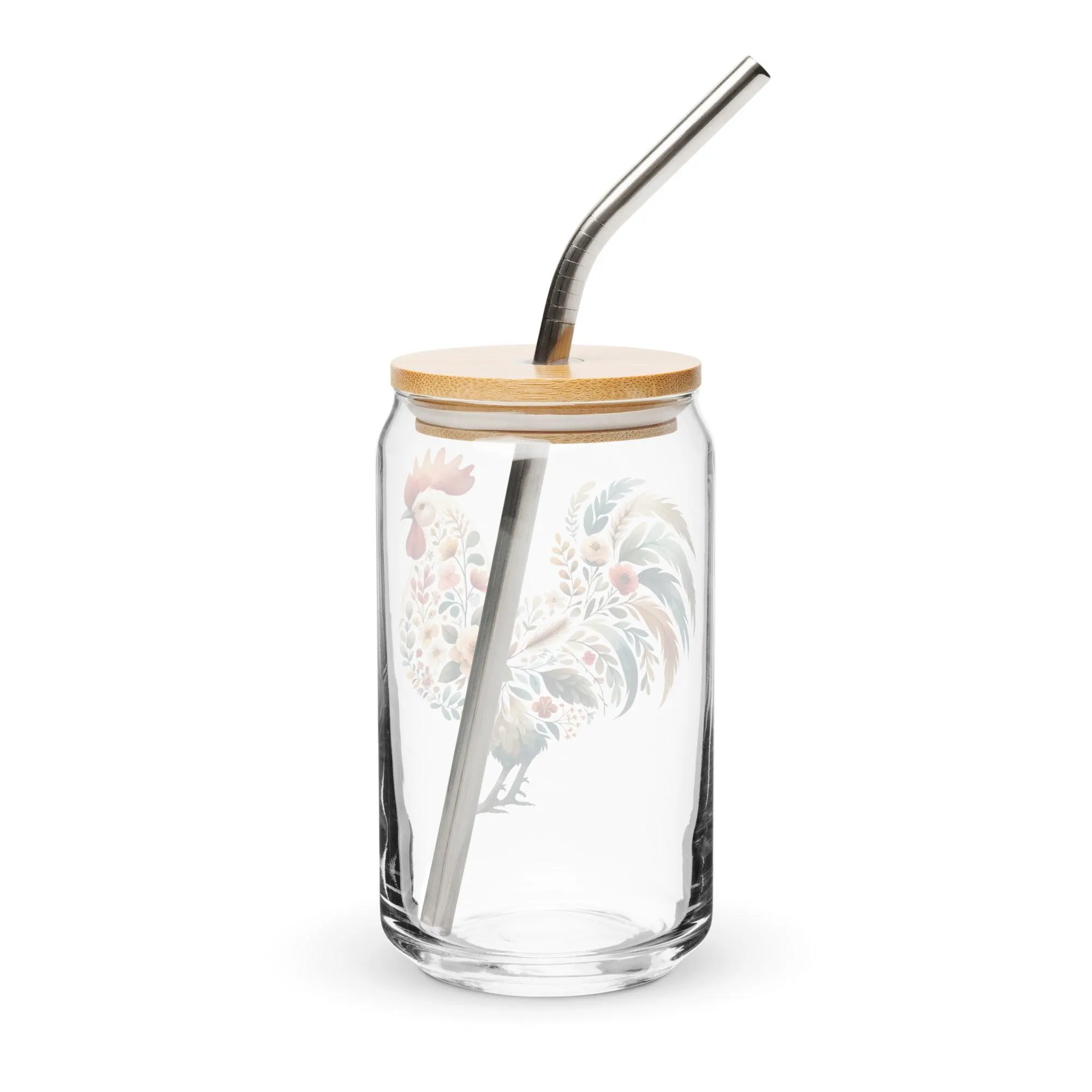 Chicken Glass Cup with Straw