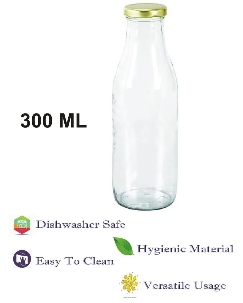 Clear Glass Milk Bottle with Lid for Storage and Serving Compact Design | 300 ML | 2 x 7 inches