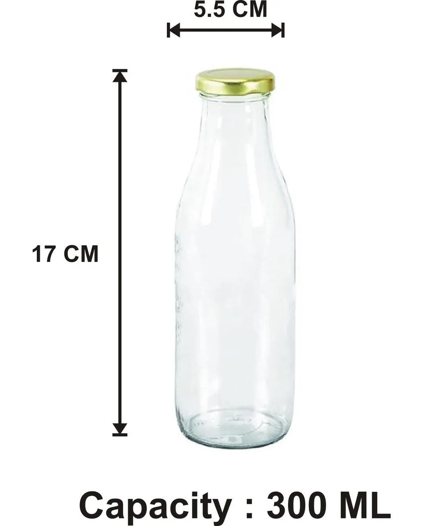 Clear Glass Milk Bottle with Lid for Storage and Serving Compact Design | 300 ML | 2 x 7 inches