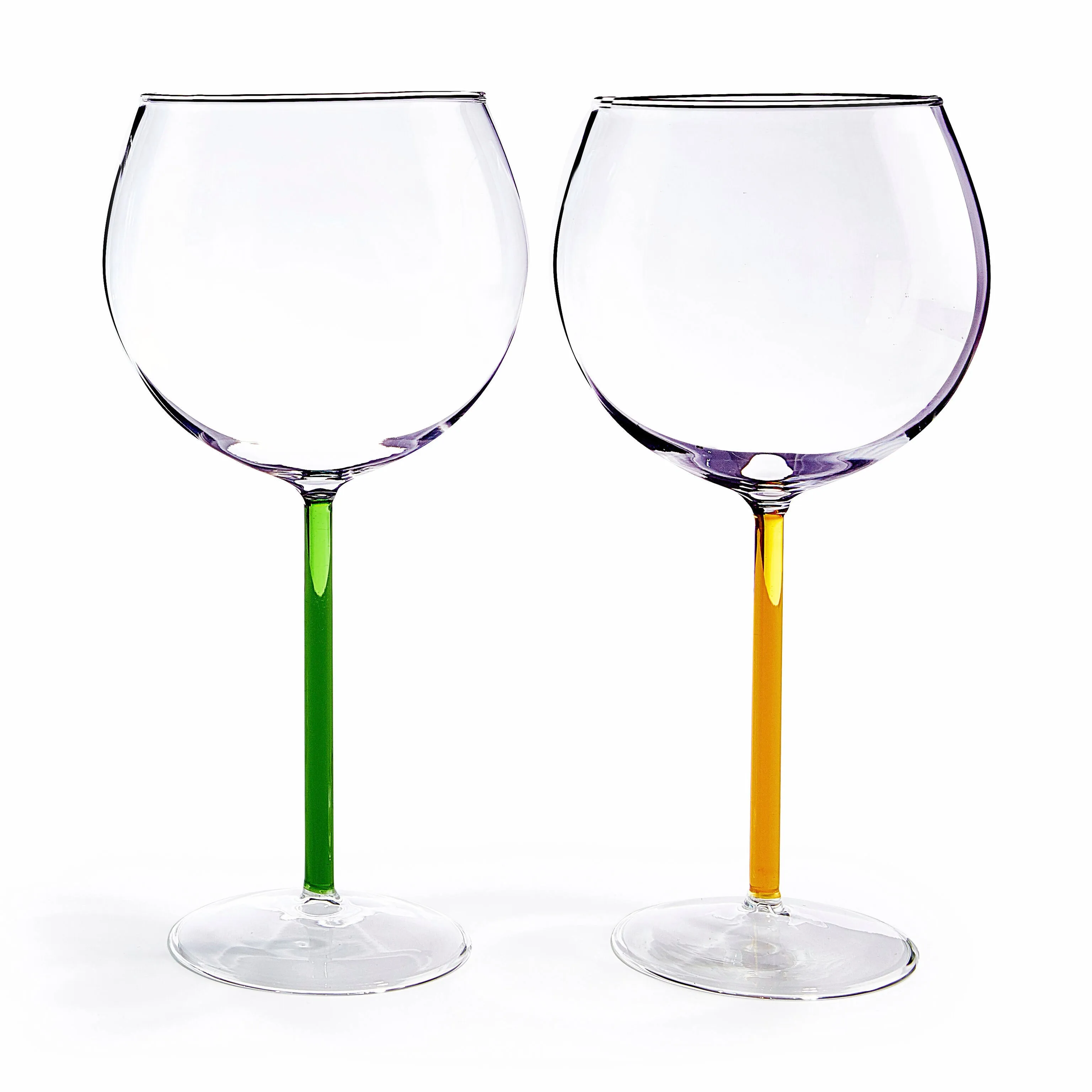 Color Accent Red Wine Glasses - Set of 2 - Green/ Yellow