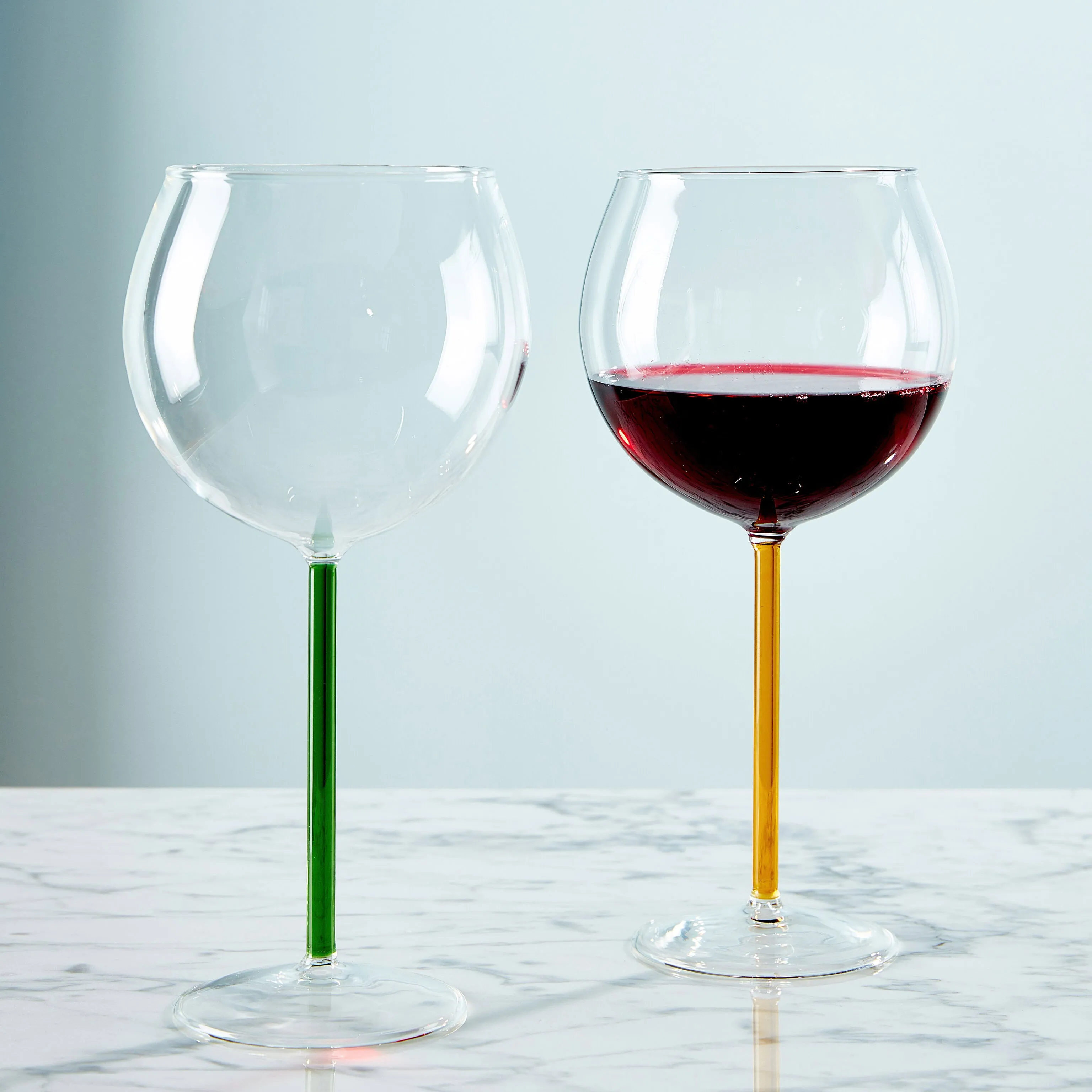 Color Accent Red Wine Glasses - Set of 2 - Green/ Yellow