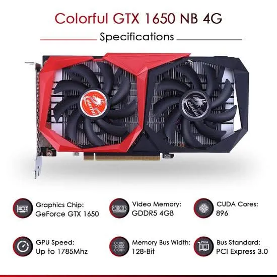 COLORFUL GEFORCE GTX 1650 4GB DUAL DDR6 GRAPHIC CARD