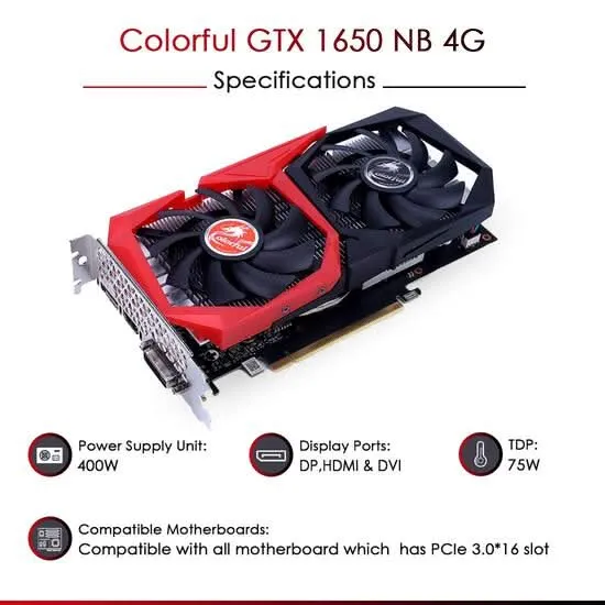 COLORFUL GEFORCE GTX 1650 4GB DUAL DDR6 GRAPHIC CARD