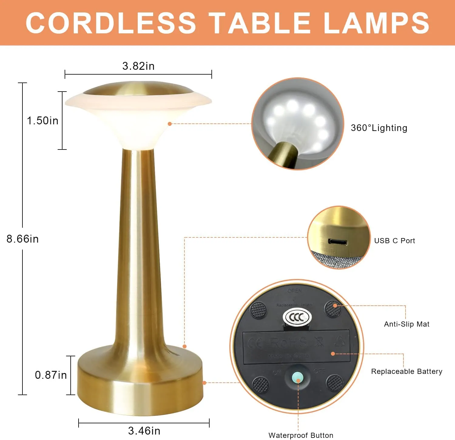 Cordless Battery Operated Table Lamp Touch Control