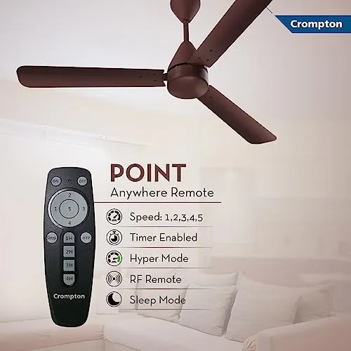 Crompton Energion Hyperjet 1200mm BLDC Ceiling Fan with Remote Control | High Air Delivery | Energy Saving | 2 Year Warranty | Brown