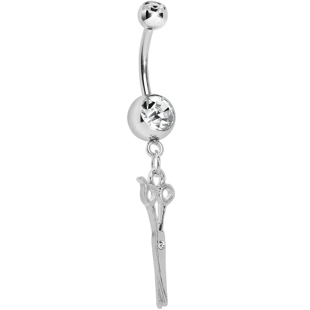 Crystalline Gem Hairstylist Scissors Dangle Belly Ring