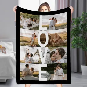 Custom 8 Photos Blankets Fleece LOVE Blanket Gifts for Family