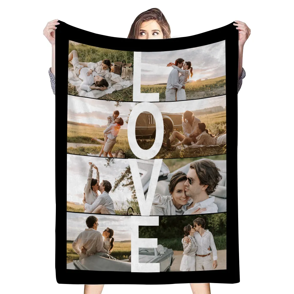 Custom 8 Photos Blankets Fleece LOVE Blanket Gifts for Family