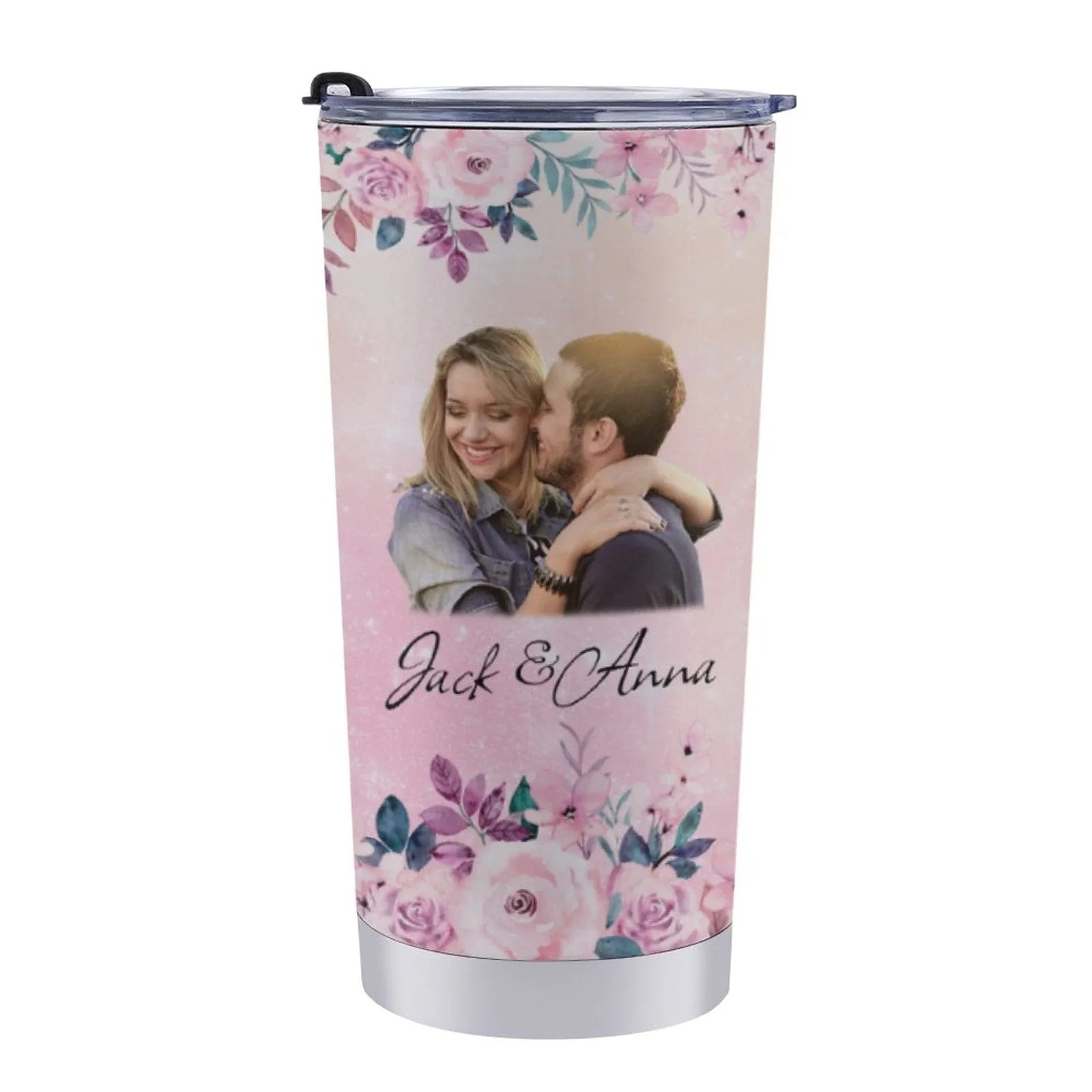 Custom Couple Face Travel Tumbler 20OZ Valentine's Day Coffee Cup Stainless Steel Tumbler Vacuum Insulated Double Wall Travel Coffee Mug Personalized Couple Gift