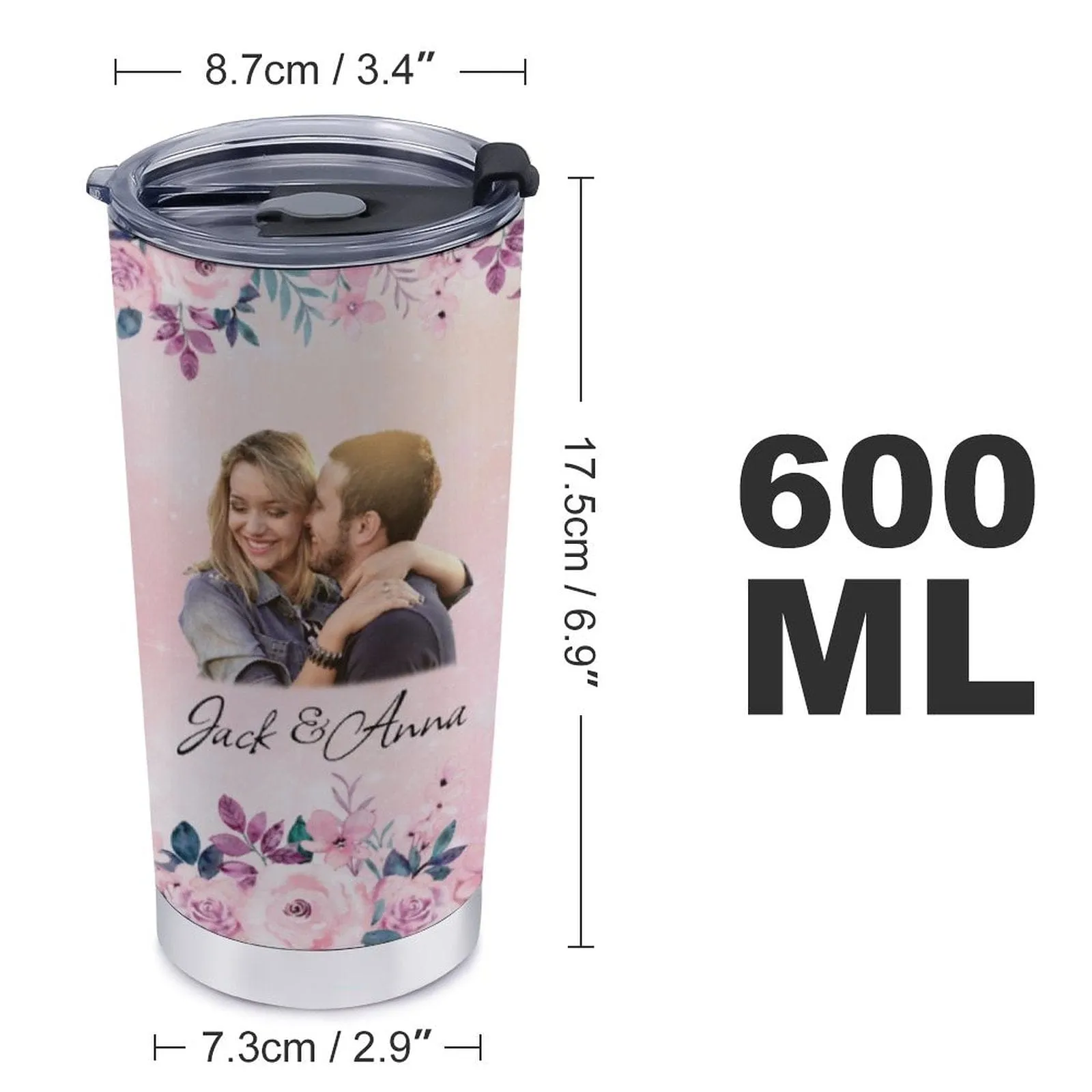 Custom Couple Face Travel Tumbler 20OZ Valentine's Day Coffee Cup Stainless Steel Tumbler Vacuum Insulated Double Wall Travel Coffee Mug Personalized Couple Gift