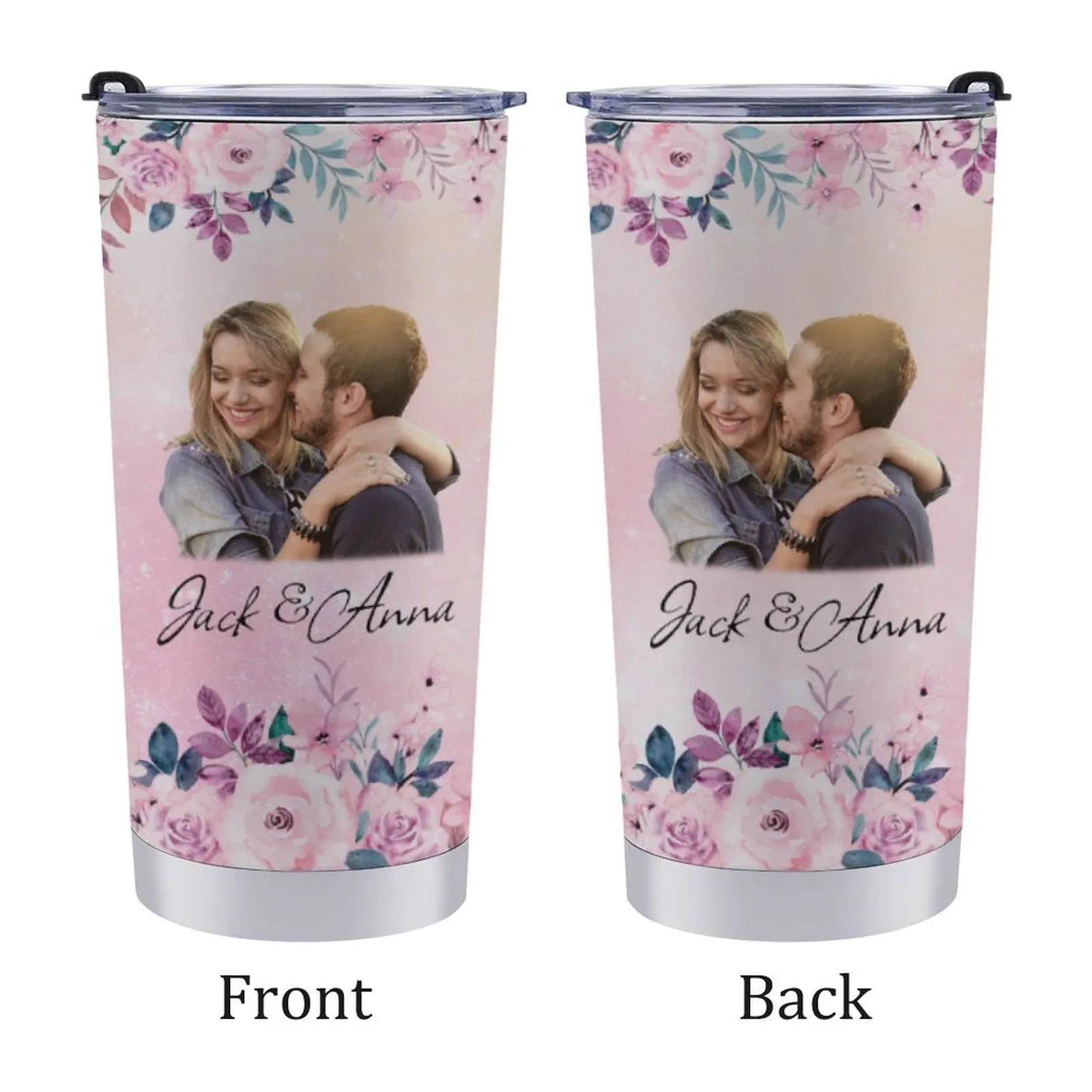 Custom Couple Face Travel Tumbler 20OZ Valentine's Day Coffee Cup Stainless Steel Tumbler Vacuum Insulated Double Wall Travel Coffee Mug Personalized Couple Gift