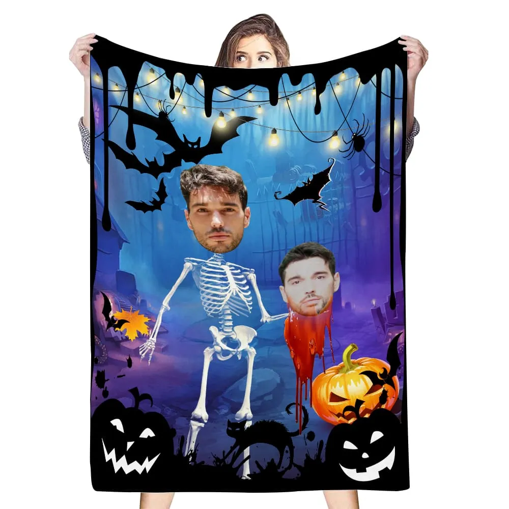 Custom Face Blankets Personalized Halloween Bat Blanket