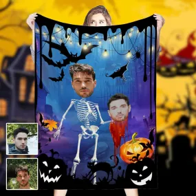 Custom Face Blankets Personalized Halloween Bat Blanket