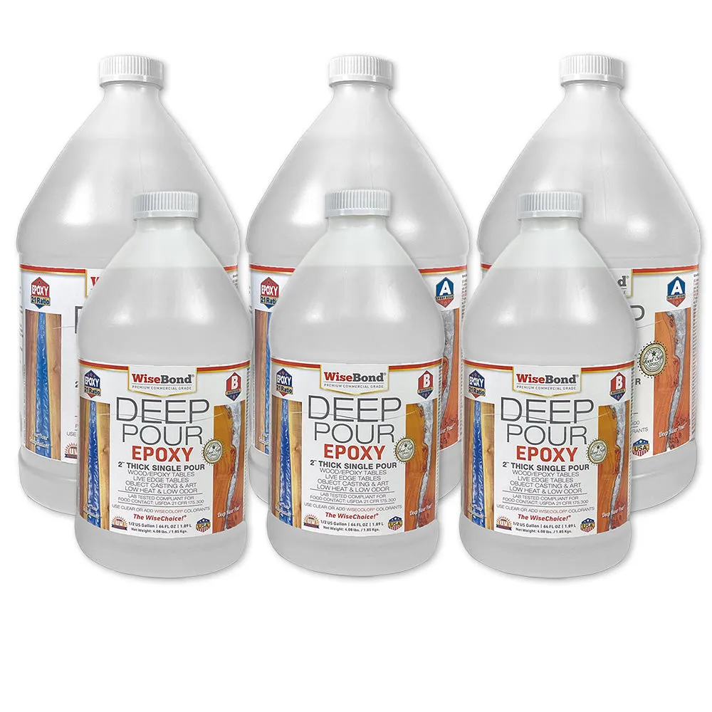 Deep Pour  Epoxy - 2 inch - 2:1 Ratio - 4.5 Gallon (3 - 1.5 Gal Kits) & Colorant Wise Bundle*