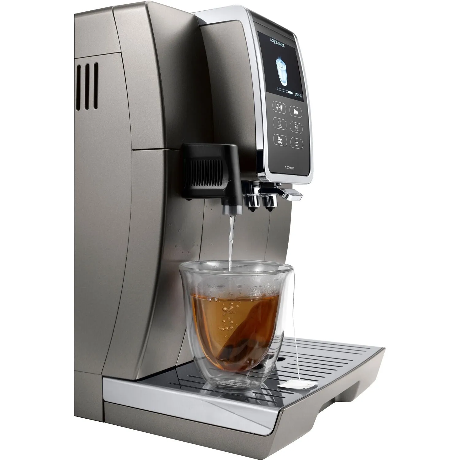 De'Longhi Dinamica Plus, Smart Coffee and Espresso Super Automatic Machine with Coffee Link Connectivity App and Automatic Milk Frother in Titanium (ECAM37095TI)