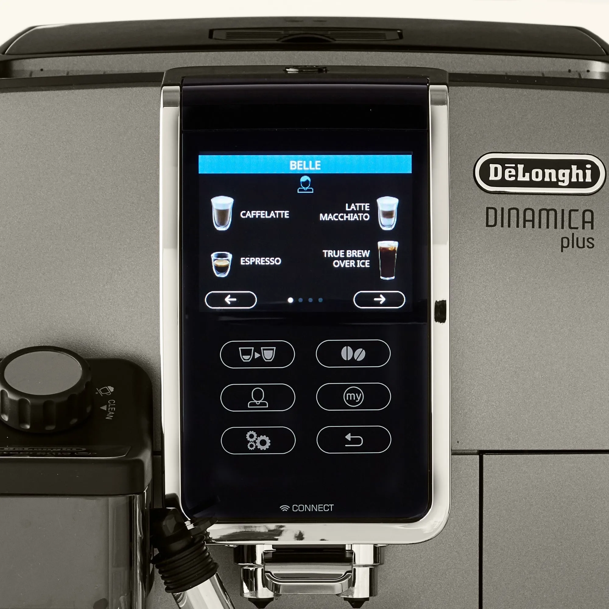 De'Longhi Dinamica Plus, Smart Coffee and Espresso Super Automatic Machine with Coffee Link Connectivity App and Automatic Milk Frother in Titanium (ECAM37095TI)