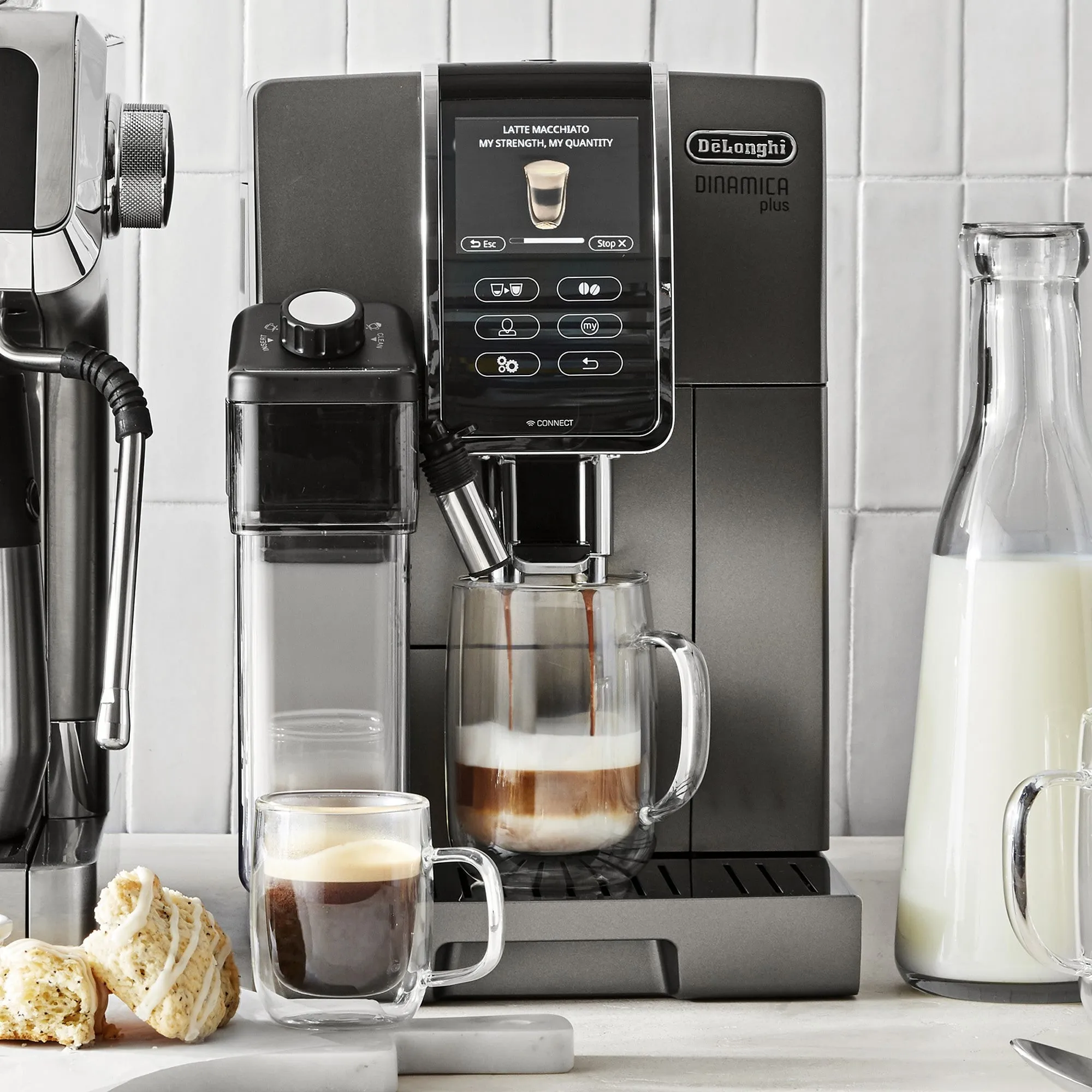 De'Longhi Dinamica Plus, Smart Coffee and Espresso Super Automatic Machine with Coffee Link Connectivity App and Automatic Milk Frother in Titanium (ECAM37095TI)