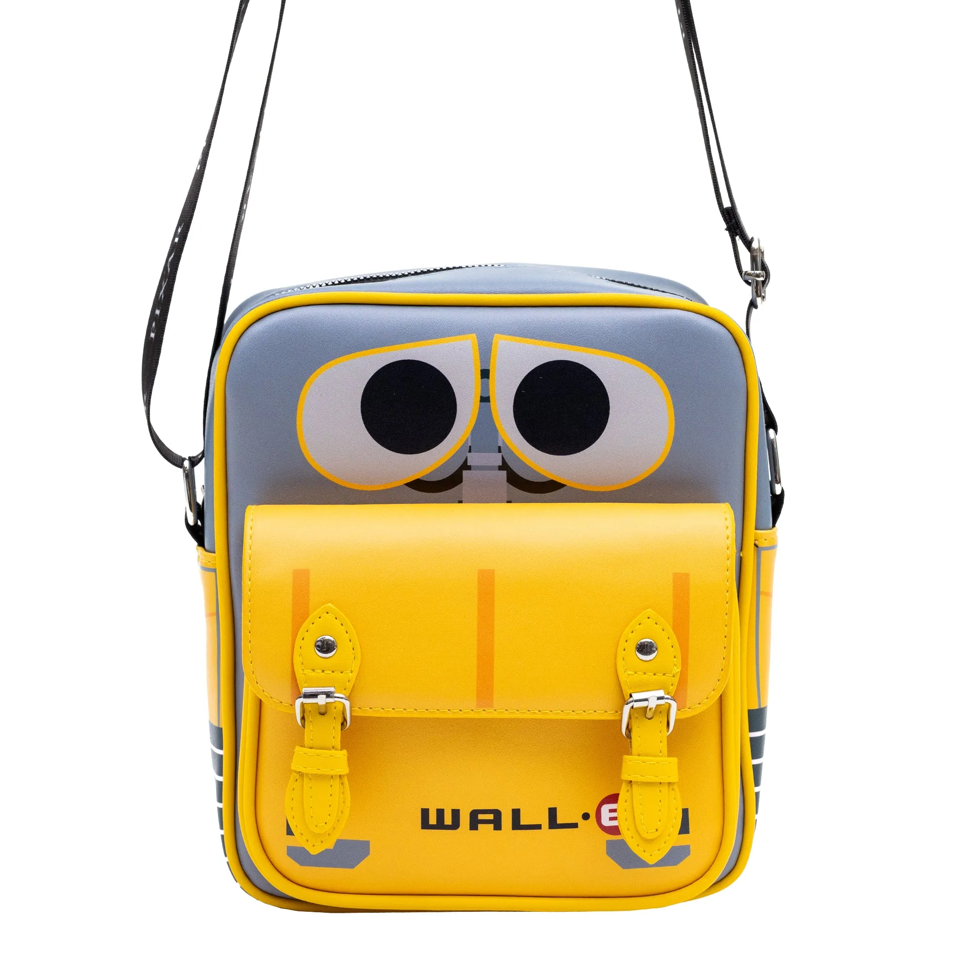 Disney Vegan Leather Crossbody Bag with Front Pocket, WALL E Robot Face and Circuit Board Yellows, 7.5" x 9"