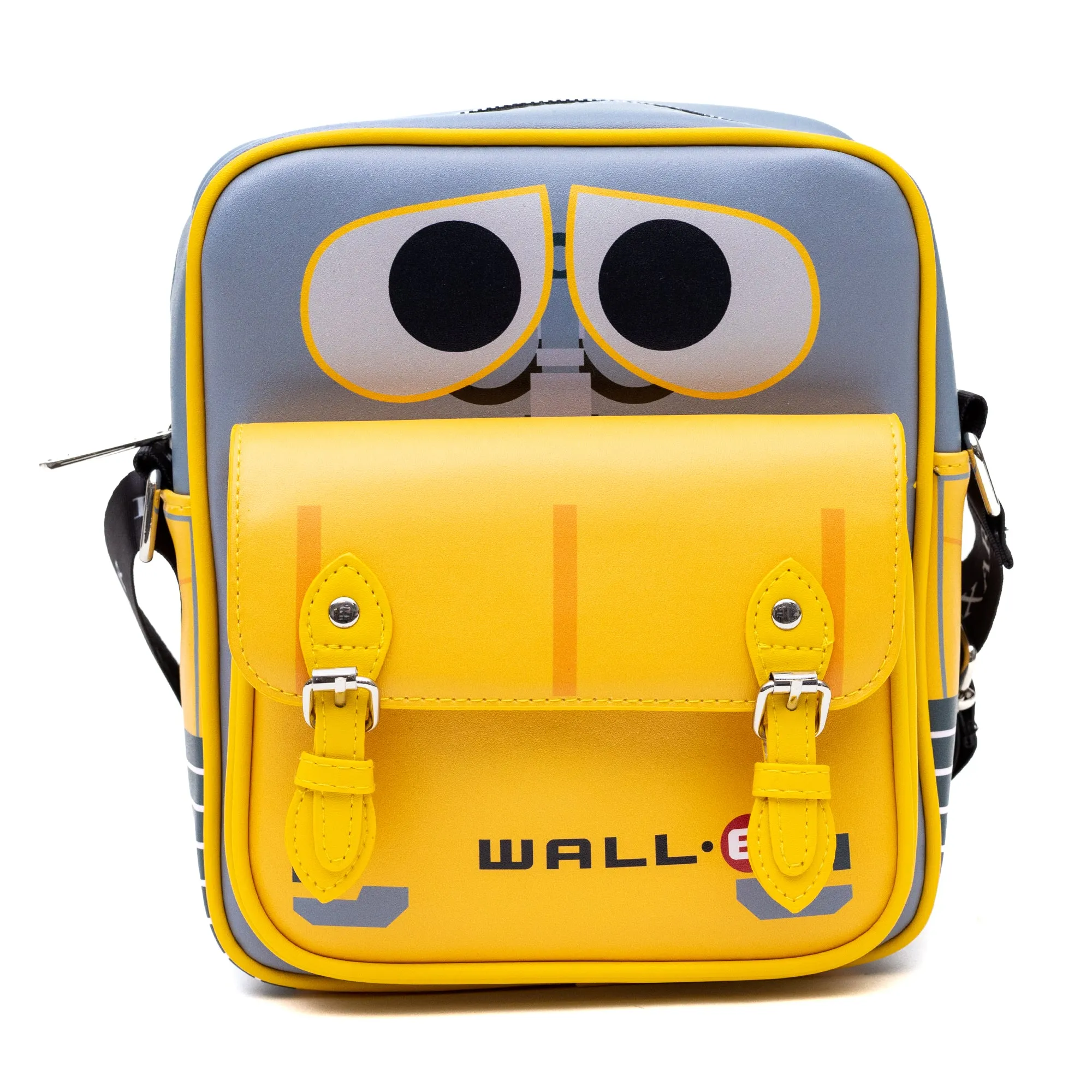 Disney Vegan Leather Crossbody Bag with Front Pocket, WALL E Robot Face and Circuit Board Yellows, 7.5" x 9"