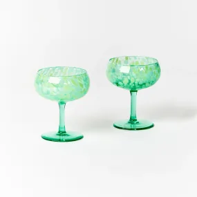 Dots Green Coupe Glass set of 2