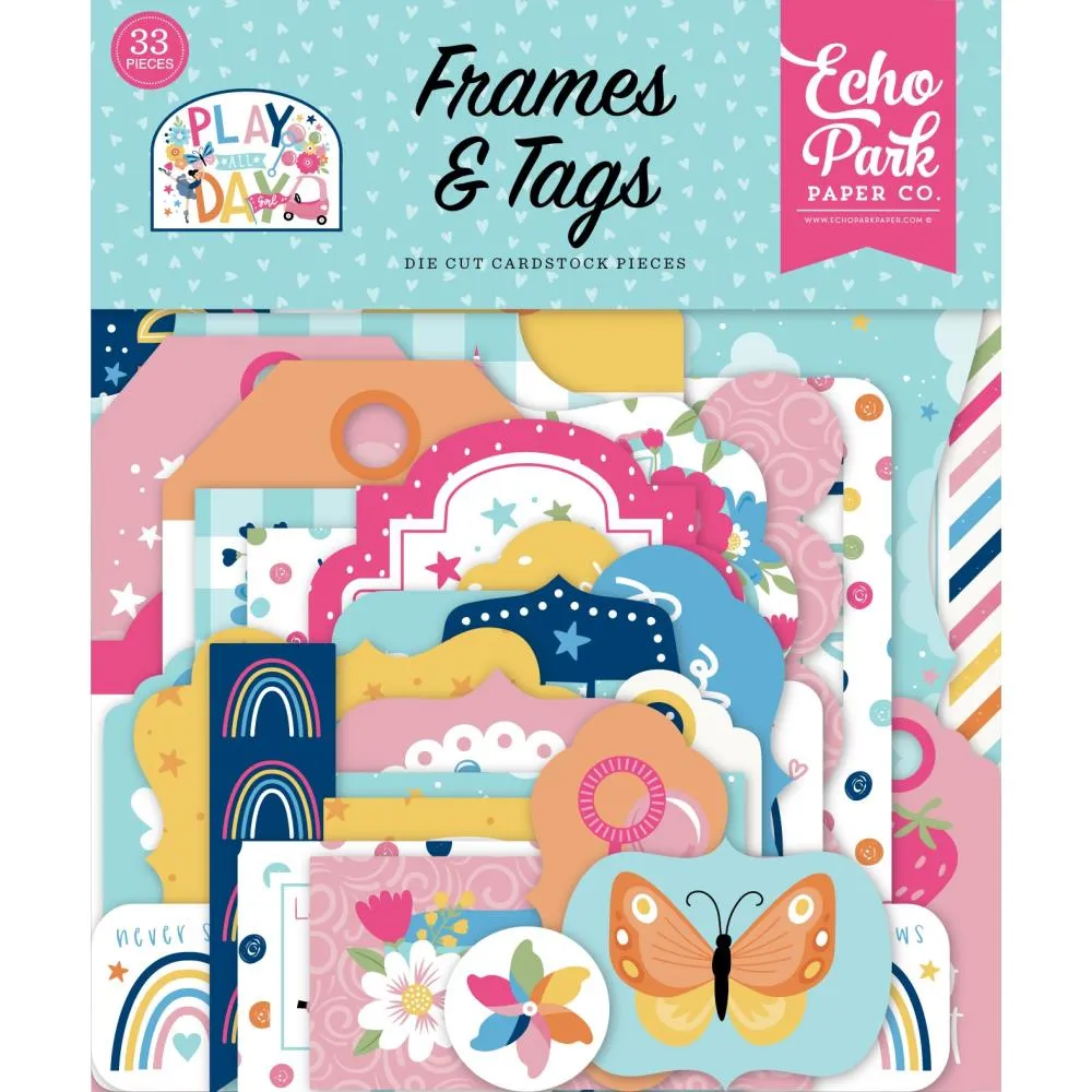 Echo Park Cardstock Ephemera 33 pack - Frames & Tags, Play All Day Girl