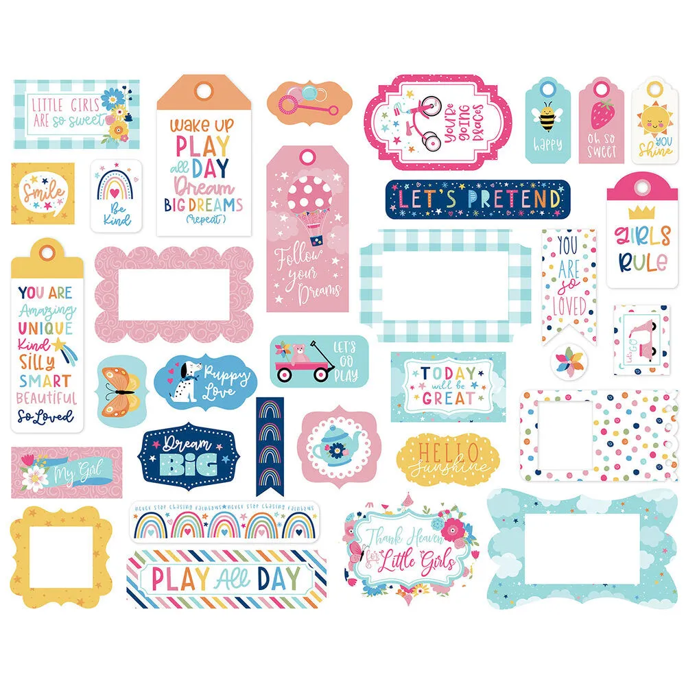 Echo Park Cardstock Ephemera 33 pack - Frames & Tags, Play All Day Girl