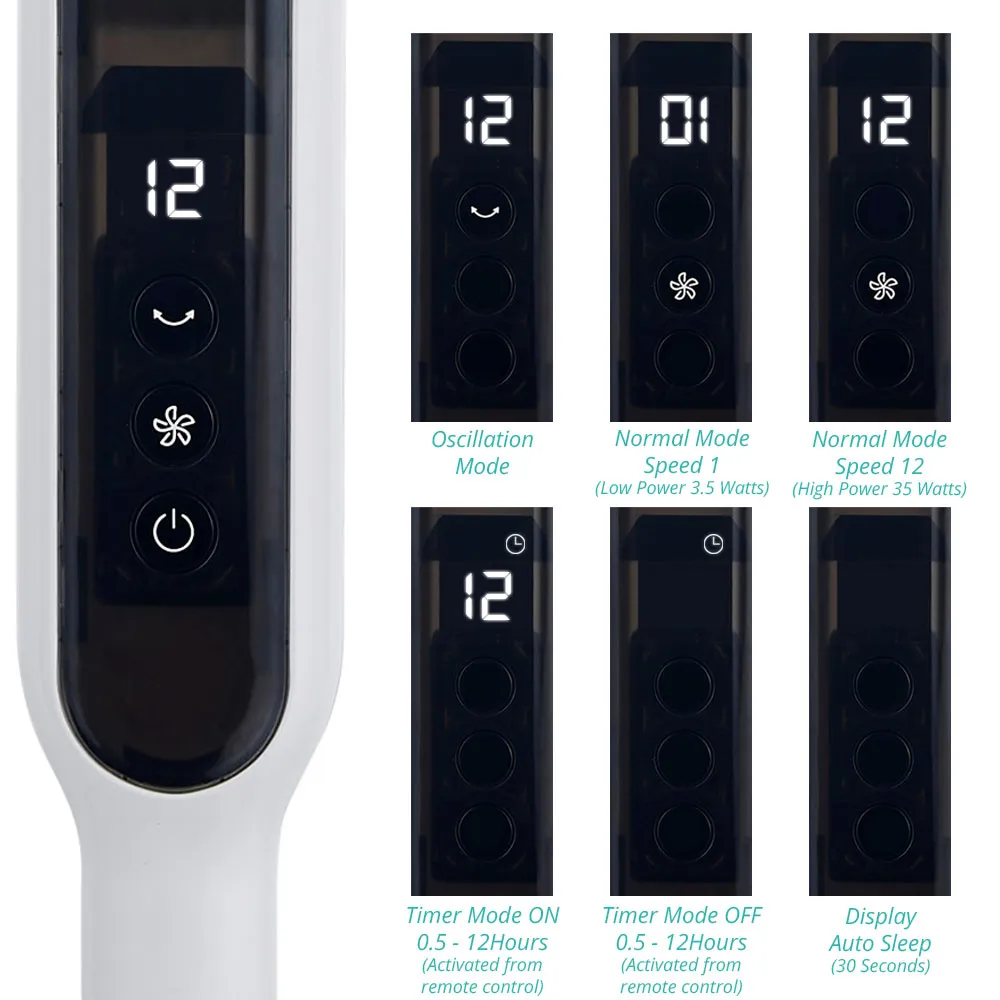 EcoAir Equinox - 16" DC Fan Low Power Consumption 3.5 Watts / Hour - 85° Oscillation (With Remote Control)