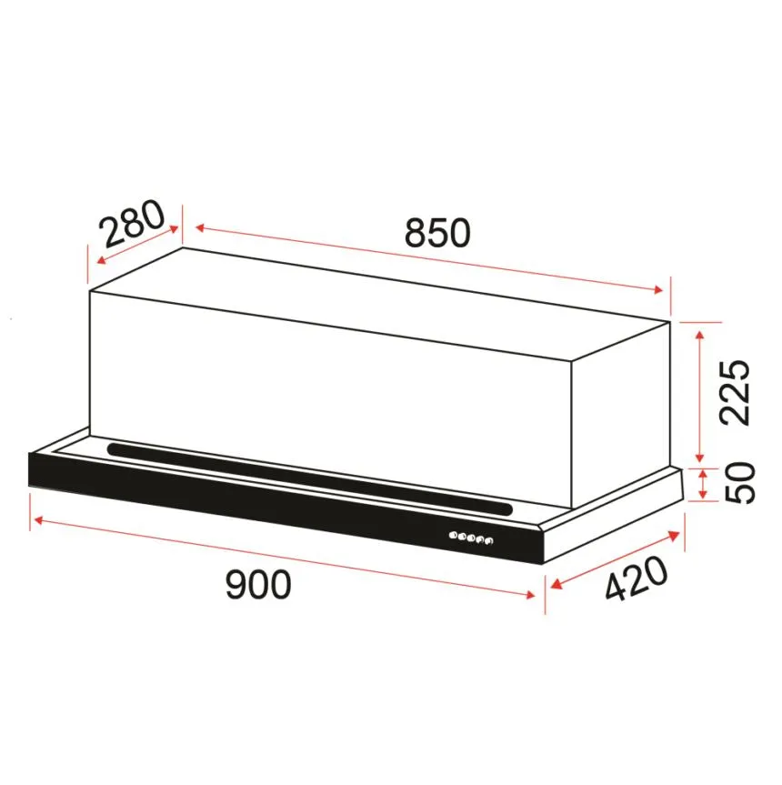 EF 90 cm Built in Stainless Steel Slimline hood POWER SLIM 90 X/VL