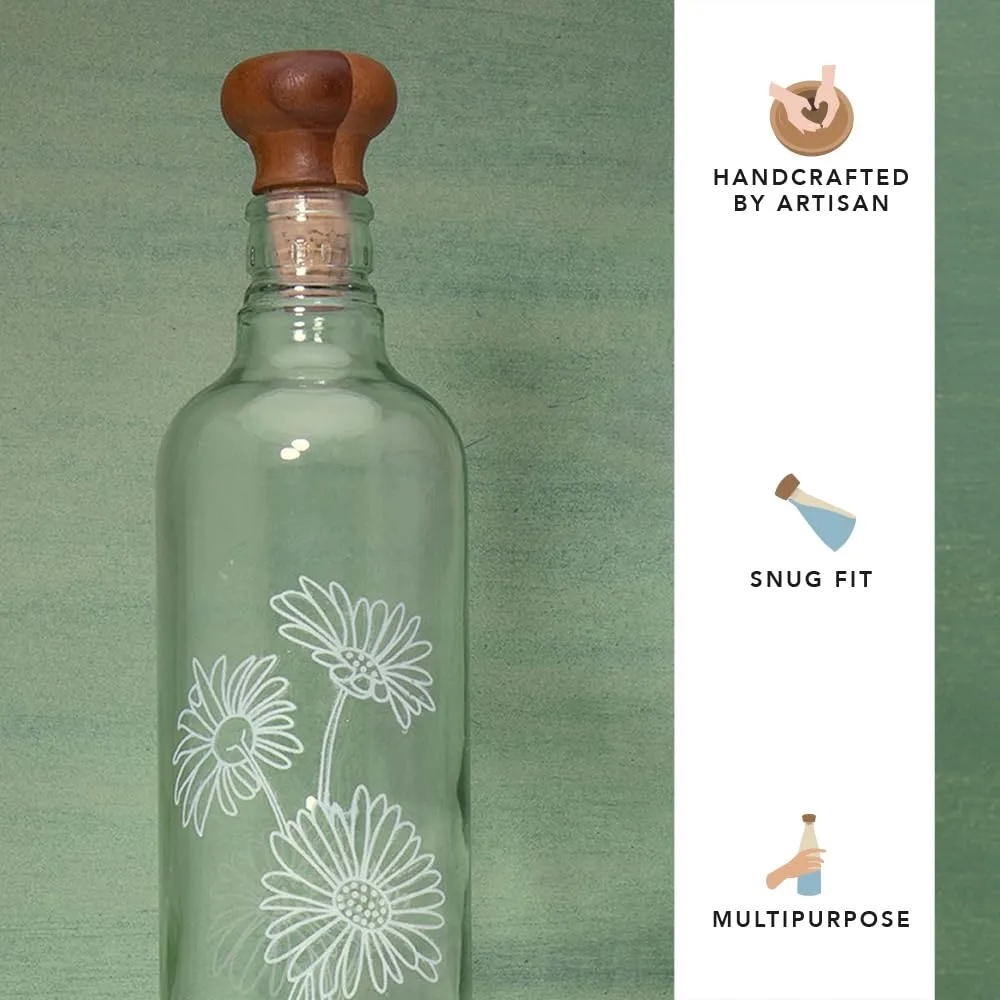 Ellementry Daisy Glass Bottle with Cork (750 ML)| Water and Milk Bottle for Fridge | Clear and Transparent Bottles for Home and Office | BPA Free | Stylish and Premium Wine Bottle- Set of 2