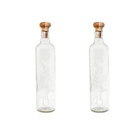 Ellementry Daisy Glass Bottle with Cork (750 ML)| Water and Milk Bottle for Fridge | Clear and Transparent Bottles for Home and Office | BPA Free | Stylish and Premium Wine Bottle- Set of 2