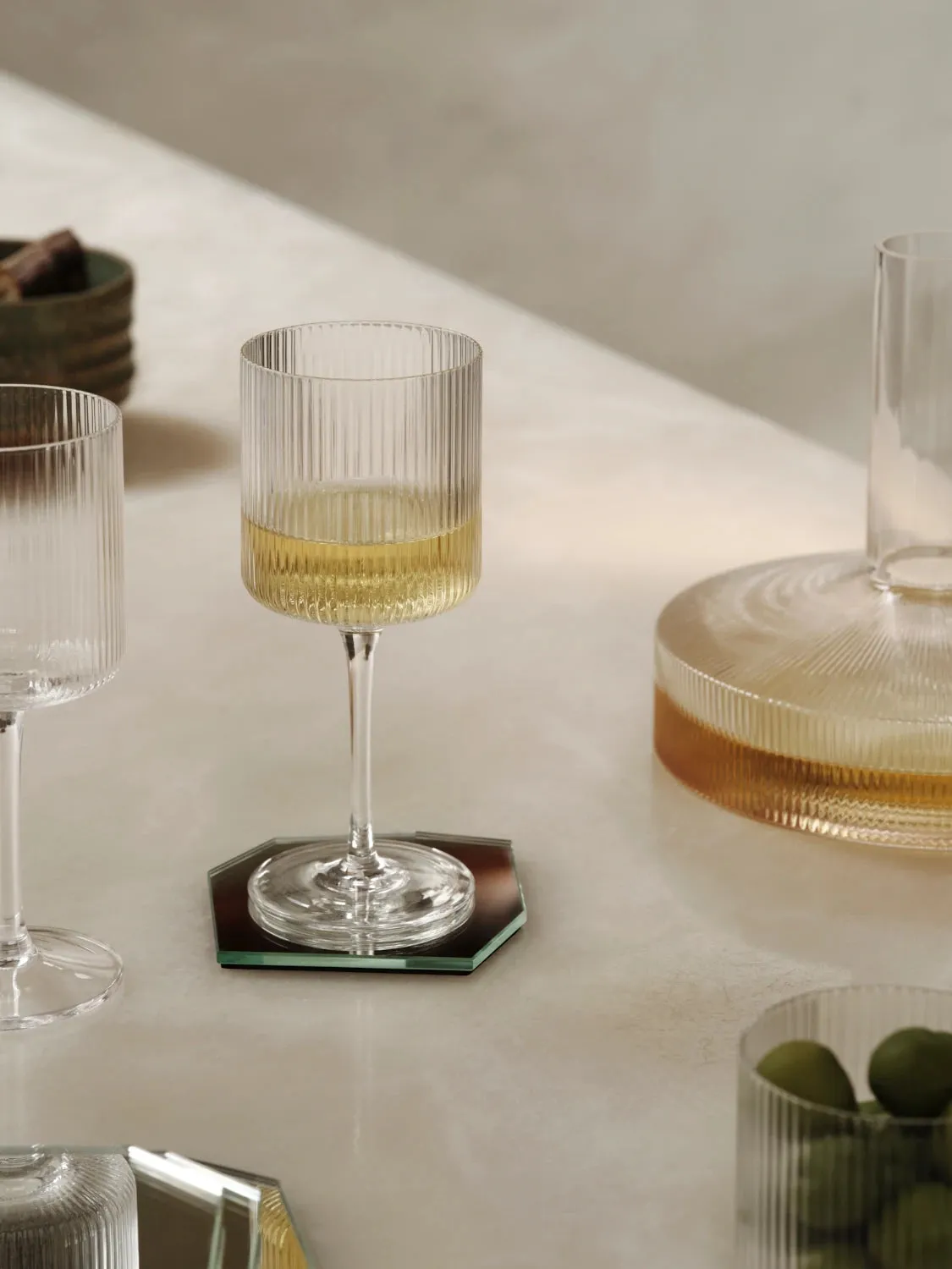 ferm Living Set of 2 Ripple White Wine Glasses in Smoked Grey