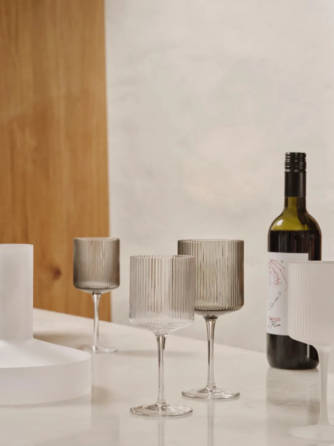 ferm Living Set of 2 Ripple White Wine Glasses in Smoked Grey