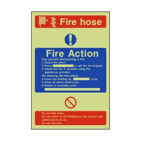 Fire Action Fire Hose Photoluminescent Sign