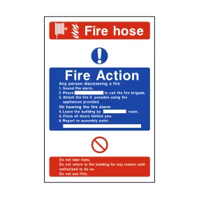 Fire Action Fire Hose Sign