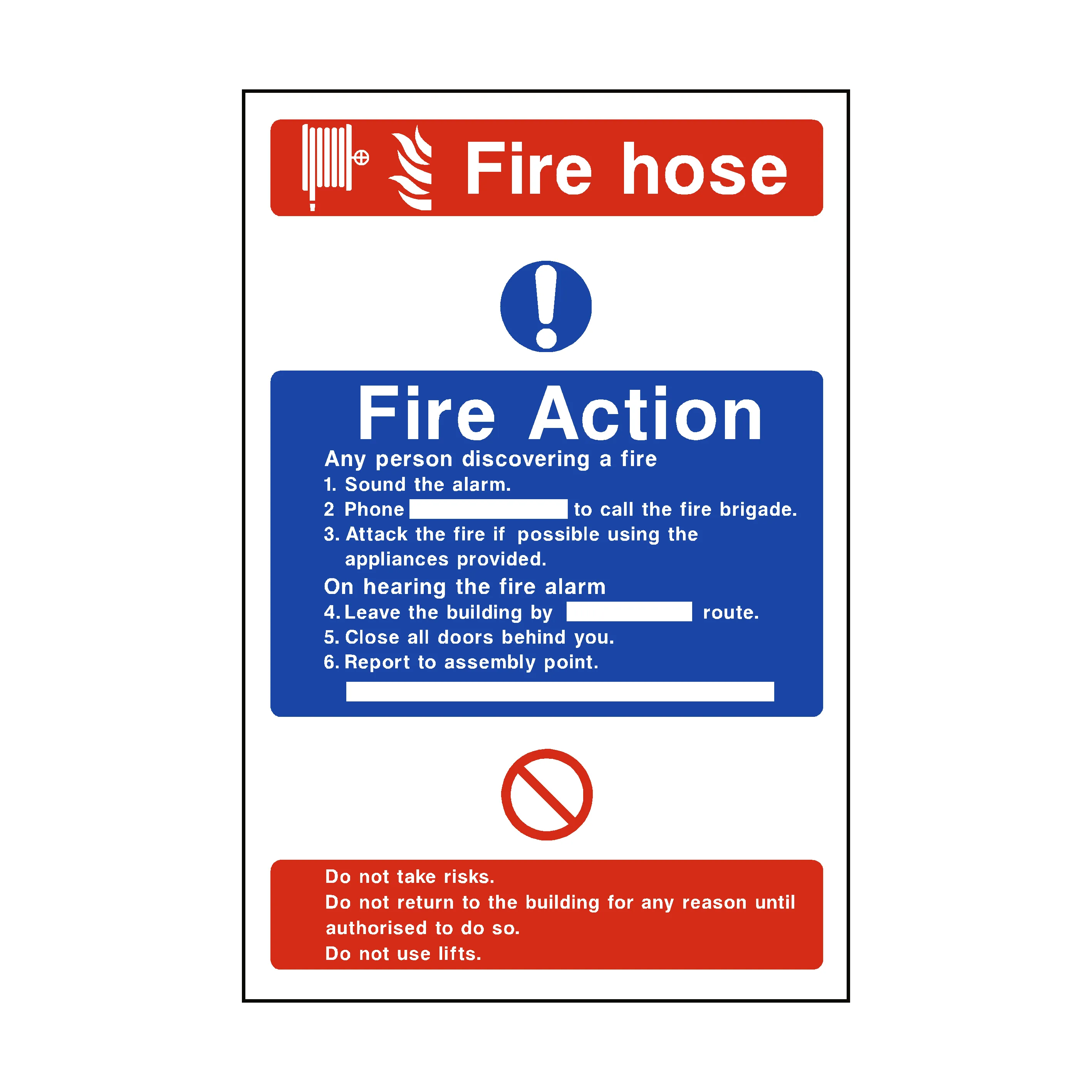 Fire Action Fire Hose Sign